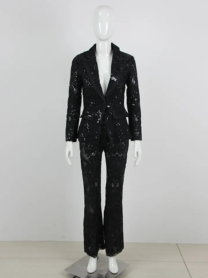 Hillary Lace Sequined Blazer Pants Set