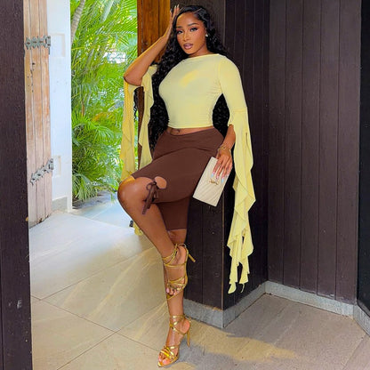 Cascading Ruffle Cape Sleeve Set