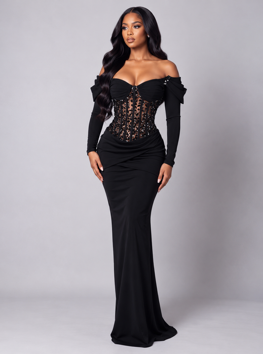 Porsha Satin Sequins Maxi Dress