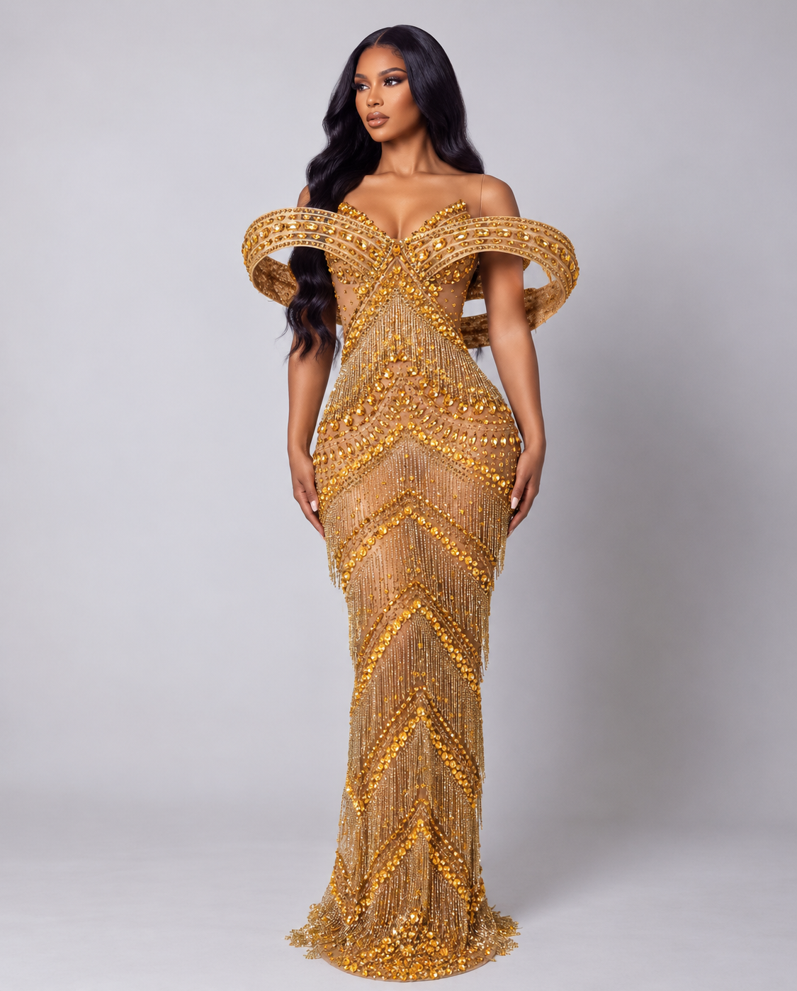 Grandiose Rhinestone Mesh Maxi Dress
