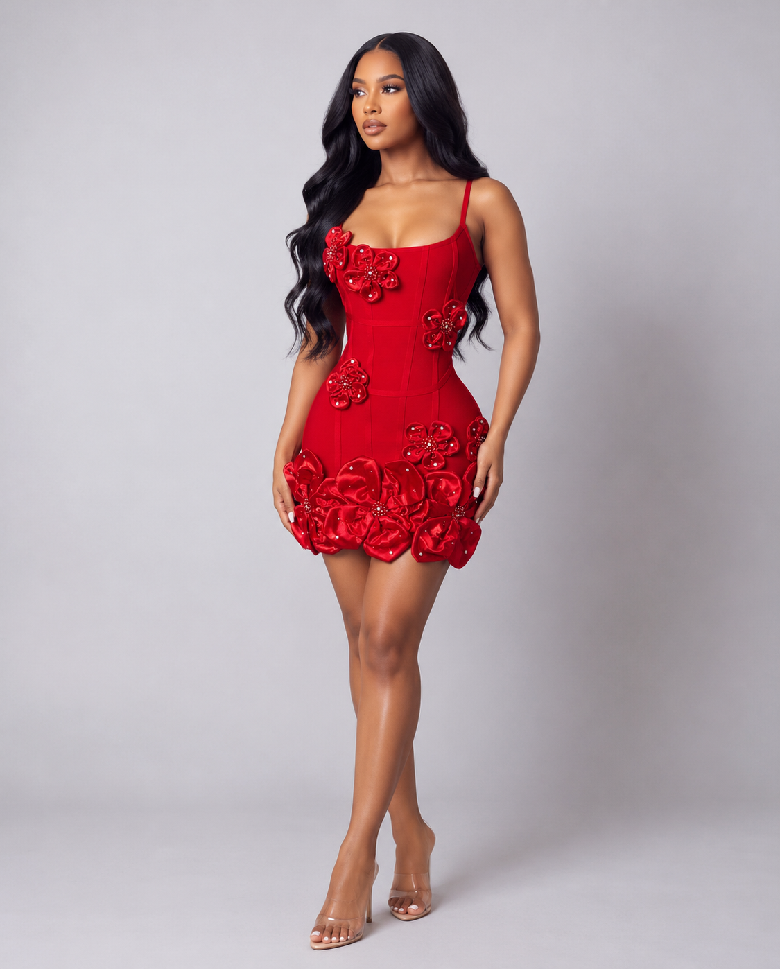 Chic 3D Beaded Flower Bandage Mini Dress