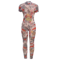 A Print Mesh Jumpsuit Fashion Closet Clothing