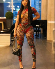 A Print Mesh Jumpsuit Fashion Closet Clothing