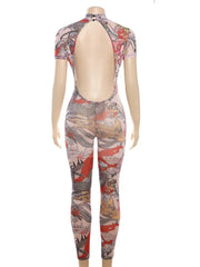 A Print Mesh Jumpsuit Fashion Closet Clothing