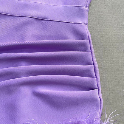 A Rhinestone Feather Bandage Dress Fashion Closet Clothing