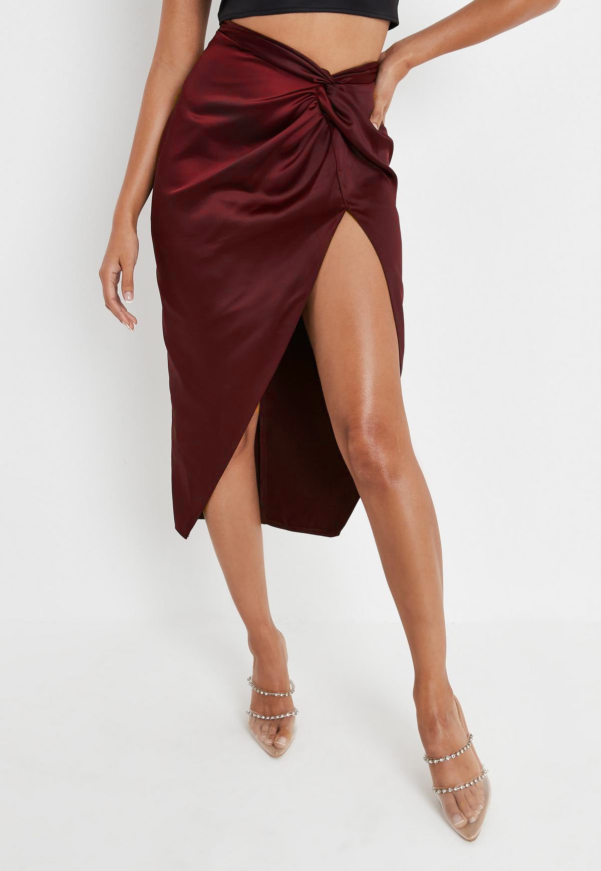 A Twist Satin High Waist Skirt Fashion Closet Clothing