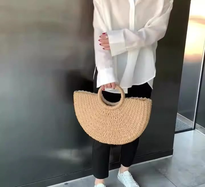 Woven Rattan Tote Handbag