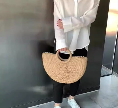 Woven Rattan Tote Handbag