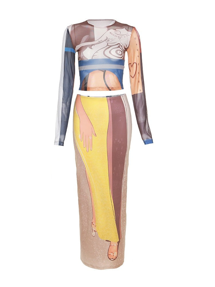 Aesthetic Print Skirt Set Fashion Closet Clothing