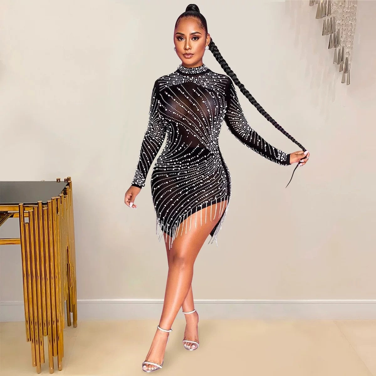 All Luxury Mesh Studded Mini Dress All Luxury Mesh Studded Mini Dress