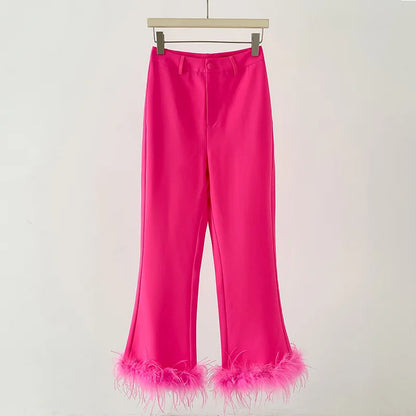 Amanza Feather Blazer Pants Set Fashion Closet Clothing