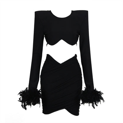 Ana Feather Ruched Bandage Mini Dress Fashion Closet Clothing