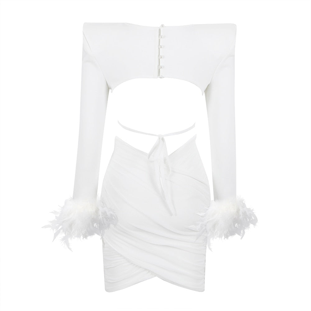 Ana Feather Ruched Bandage Mini Dress Fashion Closet Clothing