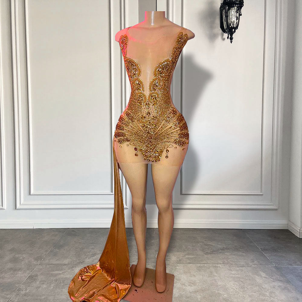Angel Luxury Sheer Mesh Sparkly Dress Fashion Closet Clothing
