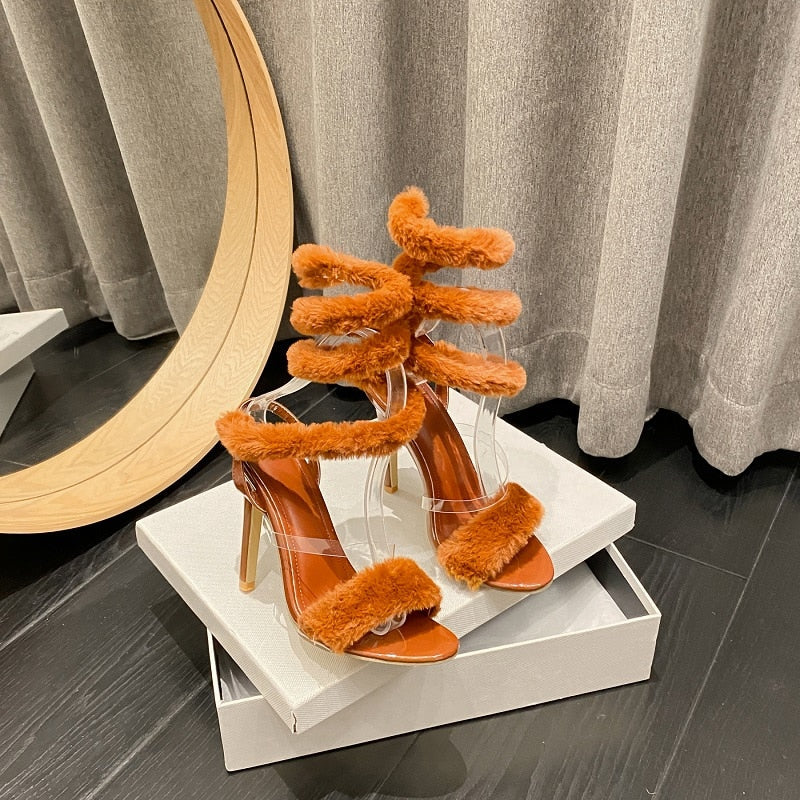 Orange fur heels best sale