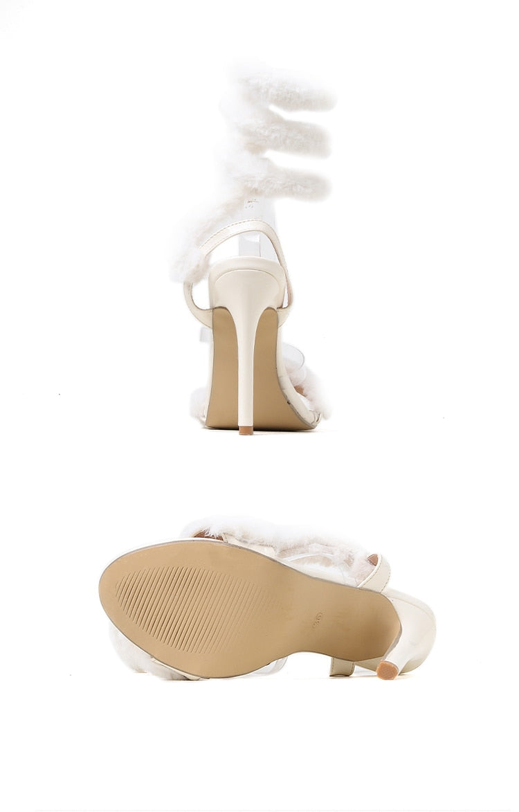ALDO Womens Ankle Strap glitter heels faux fur size 7M new without box |  eBay