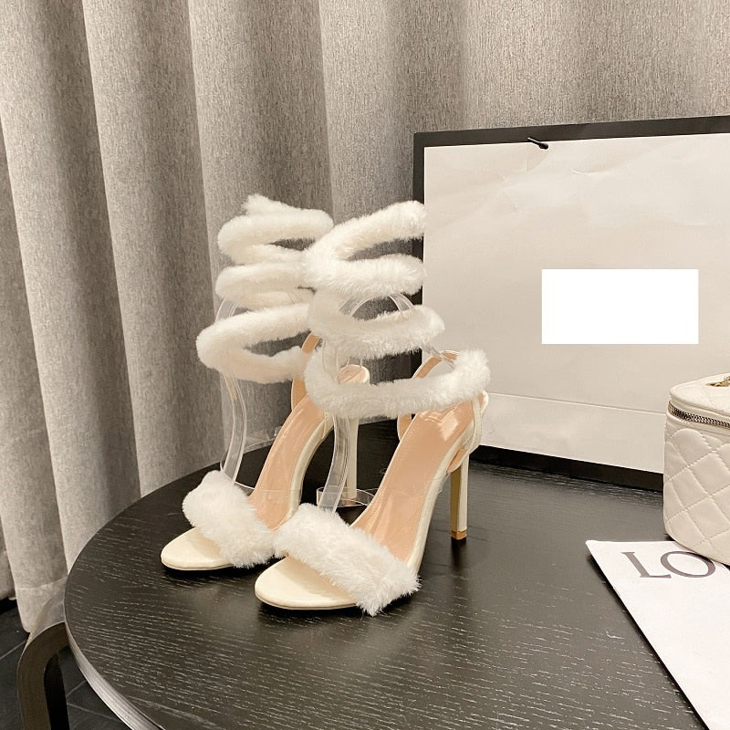 White clearance fuzzy heels