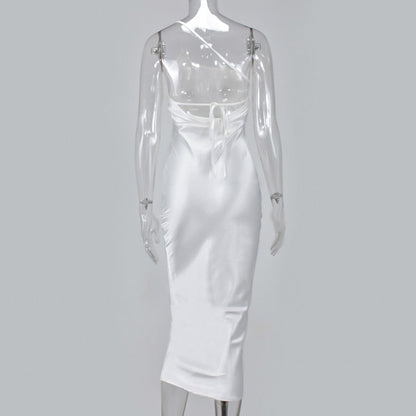 Asia Satin Midi Dress- Beige Fashion Closet Clothing