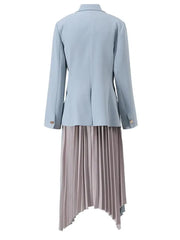 Asymmetric Contrast Pleated Blazer Skirt Set Fashion Closet Clothing