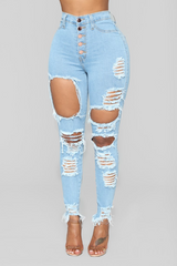 Back At it High Waist Jeans- Light blue Fashion Closet Clothing