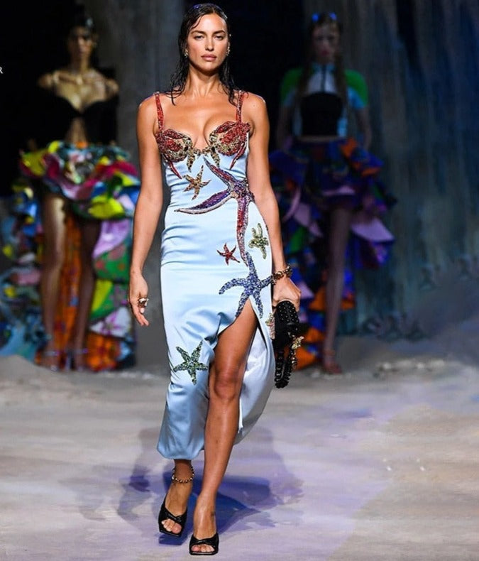 Beads Satin Maxi Dress Fashion Closet Clothing