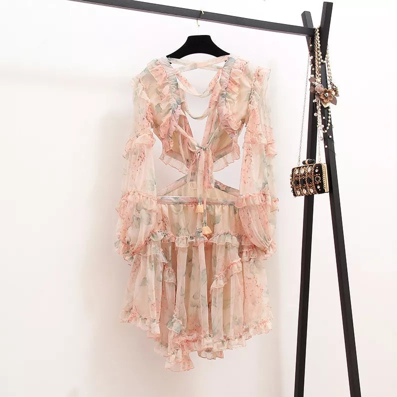 Blossoming Ruffle Floral Mini Dress Fashion Closet Clothing