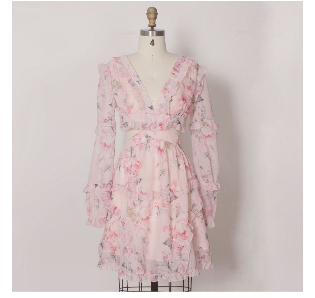 Blossoming Ruffle Floral Mini Dress Fashion Closet Clothing
