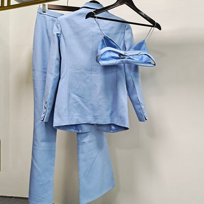 Blue Blazer 3pcs Pants Set Fashion Closet Clothing