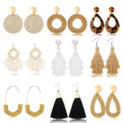 Boho Rattan Braid Drop Earrings Fashion Closet Clothing