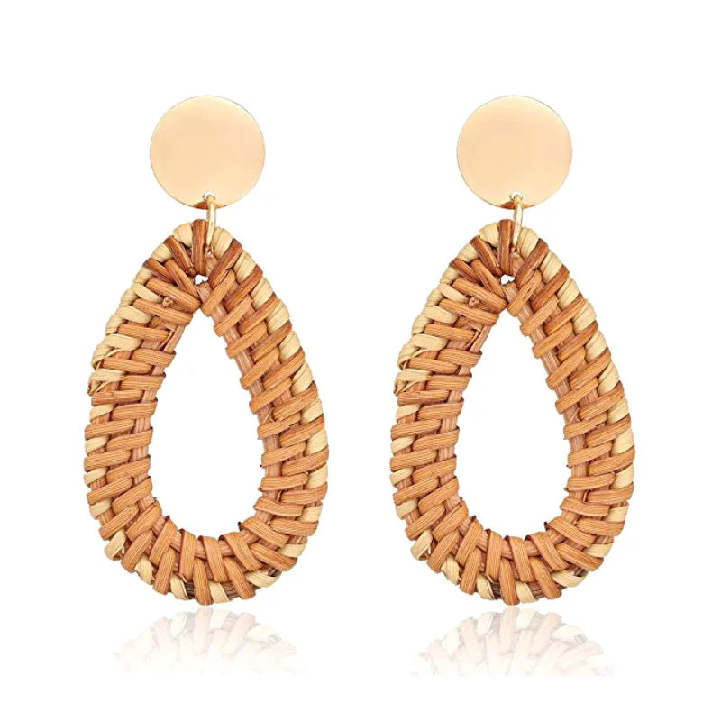 Boho Rattan Braid Drop Earrings Fashion Closet Clothing