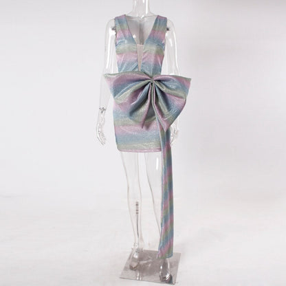 Bow Draped Mini Dress - Multi Fashion Closet Clothing