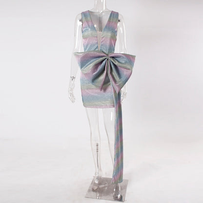 Bow Draped Mini Dress - Multi Fashion Closet Clothing