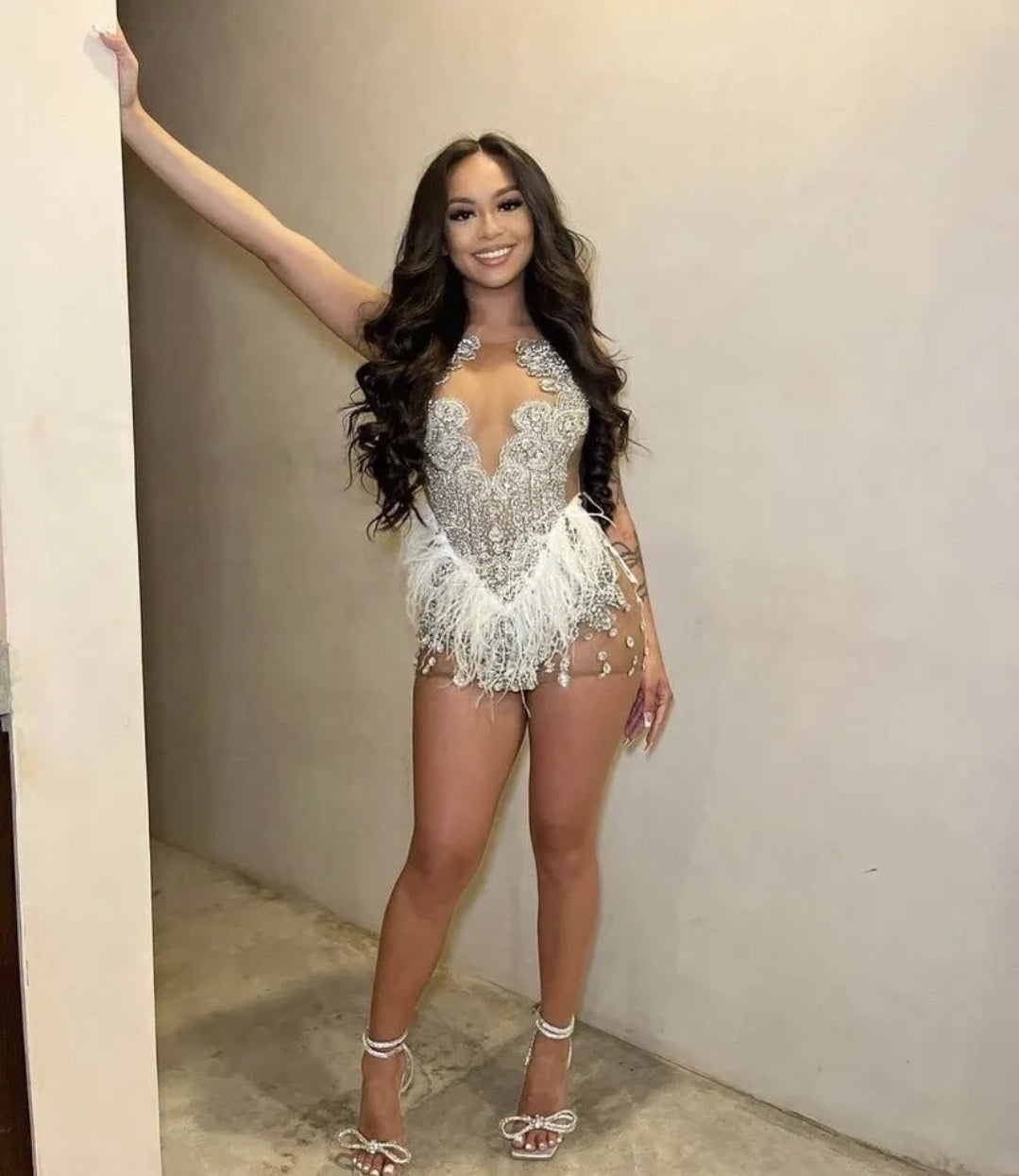 Brenda Mesh Feathers Dress Fashion Closet Clothing