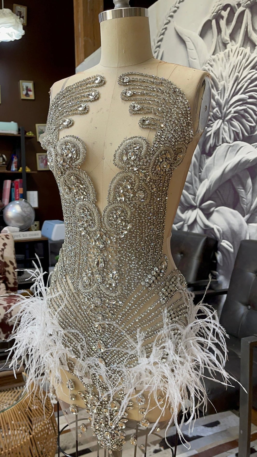 Brenda Mesh Feathers Dress Fashion Closet Clothing