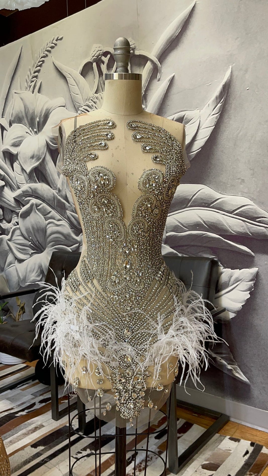 Brenda Mesh Feathers Dress Fashion Closet Clothing