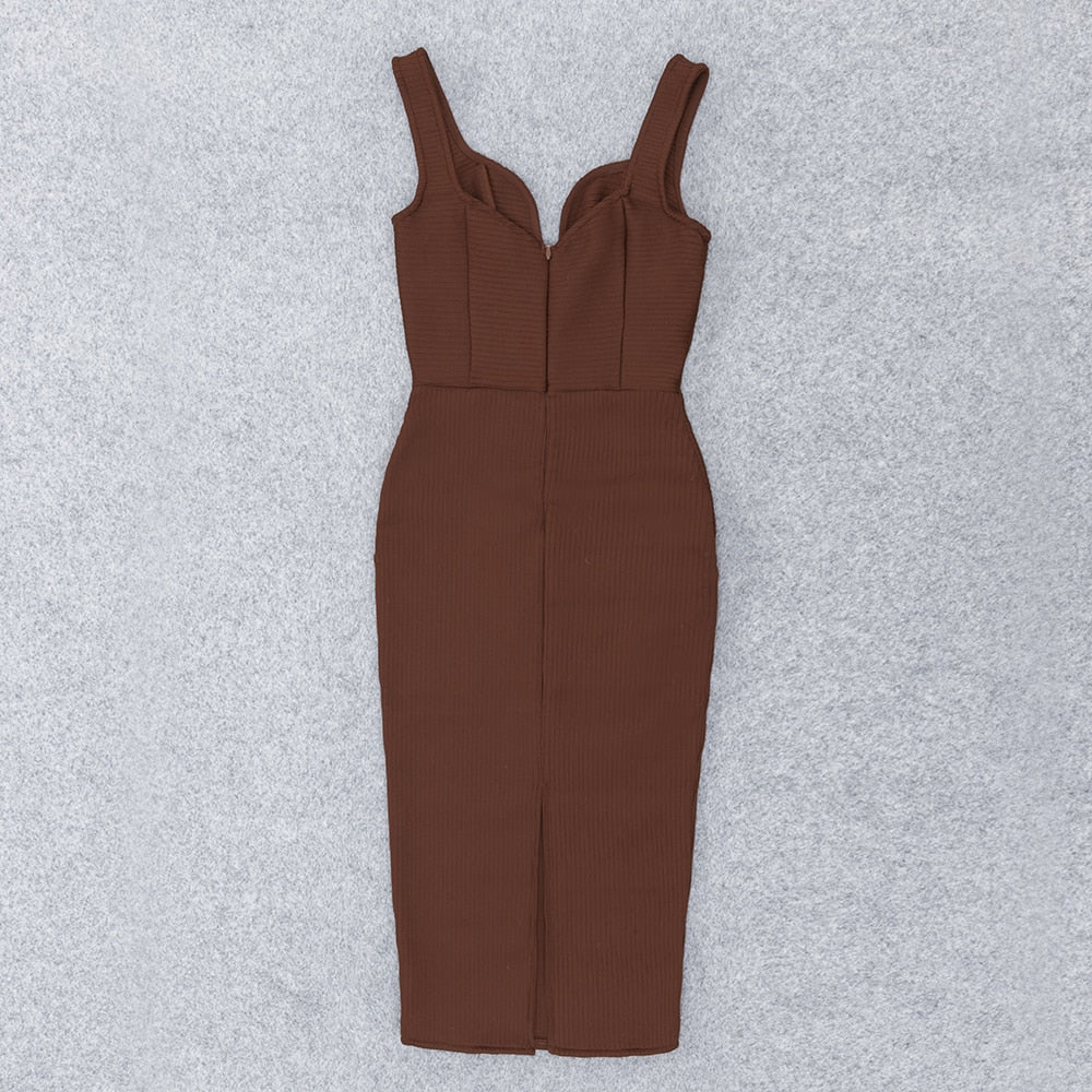 Brown Bandage Midi Dress Fashion Closet Clothing