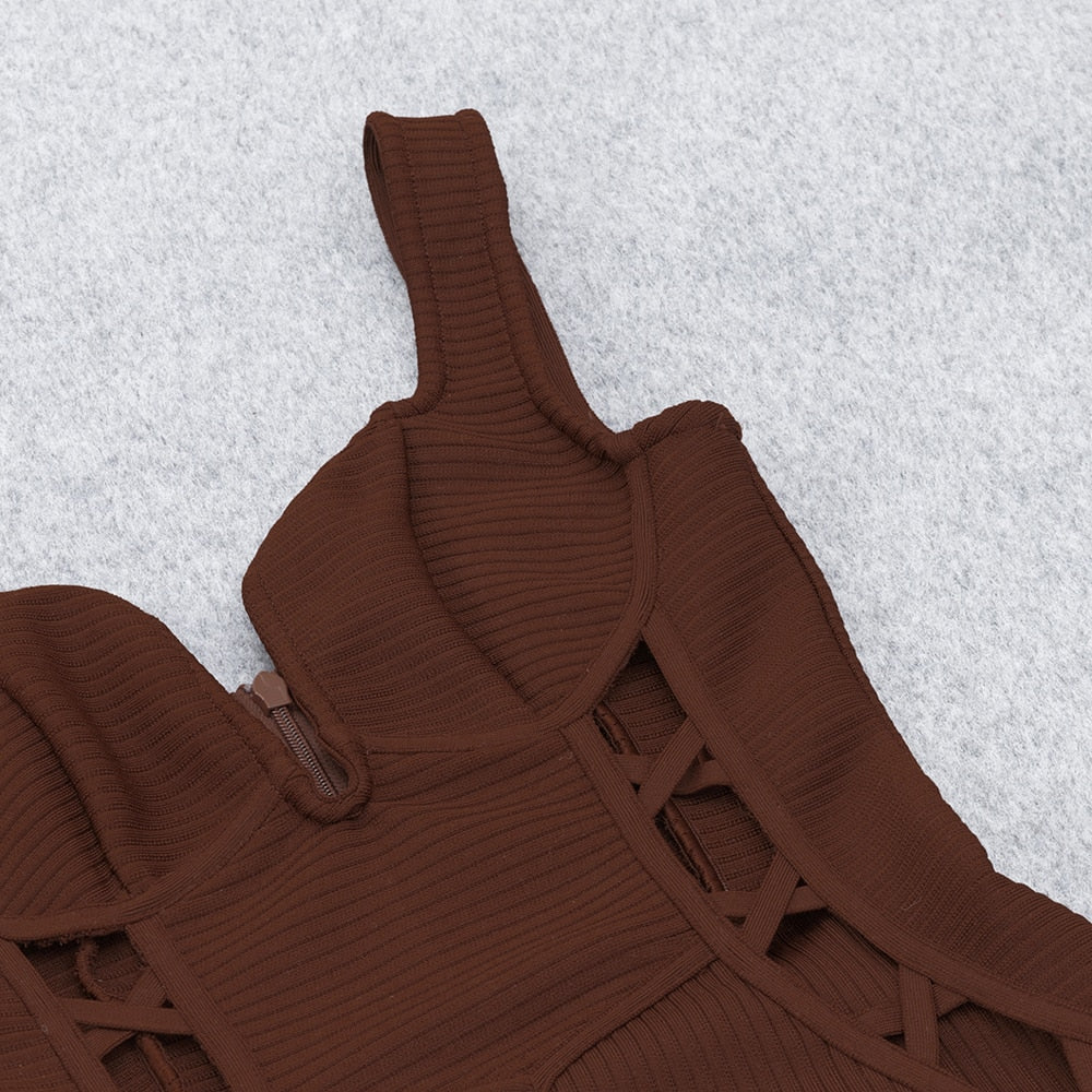 Brown Bandage Midi Dress Fashion Closet Clothing