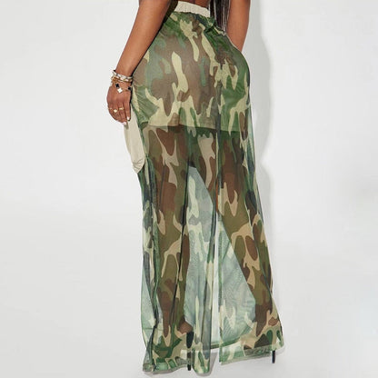 Camouflage Mesh Cargo Skirt Fashion Closet Clothing