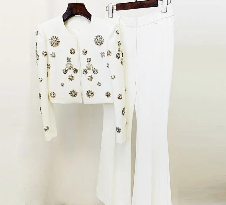 Cassidy Rhinestone Jacket & Flare Pants Set Fashion Closet Clothing