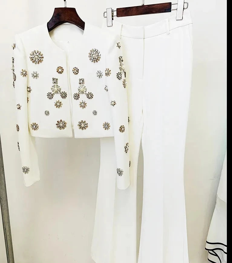 Cassidy Rhinestone Jacket & Flare Pants Set Fashion Closet Clothing