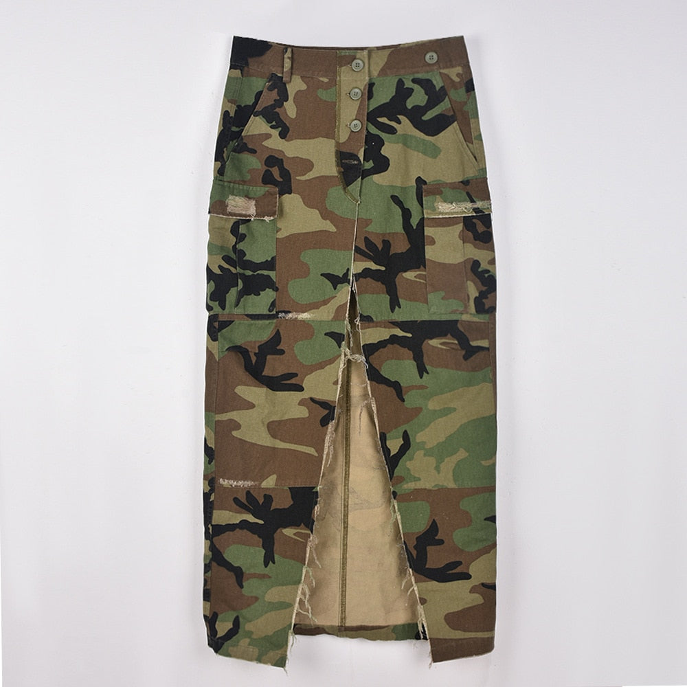 Casual Camouflage Maxi Cargo Skirt Fashion Closet Clothing