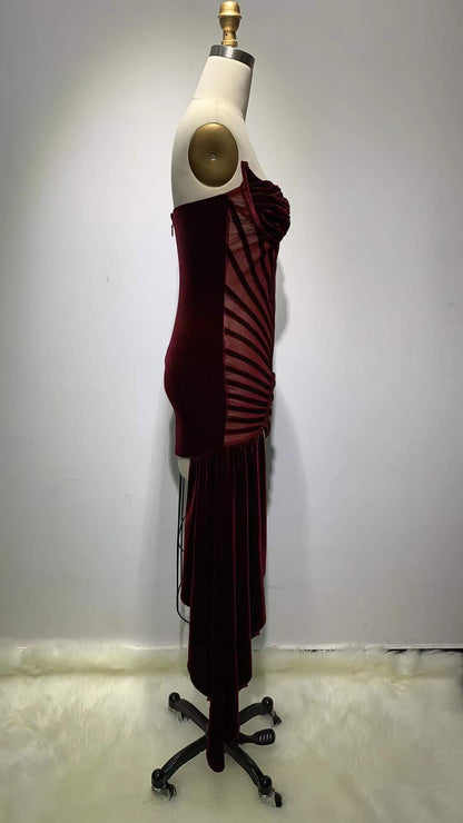 Celeb Asymmetrical Bodycon Draped Velvet Dress Fashion Closet Clothing