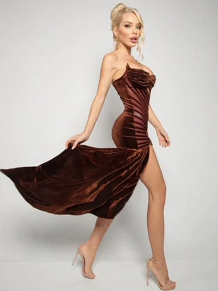 Celeb Asymmetrical Bodycon Draped Velvet Dress Fashion Closet Clothing