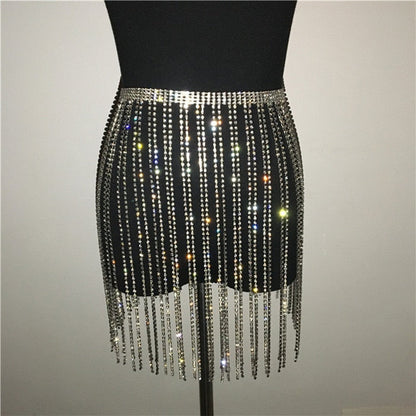 Chic Rhinestone Tassel Chain Skirt Fashion Closet Clothing