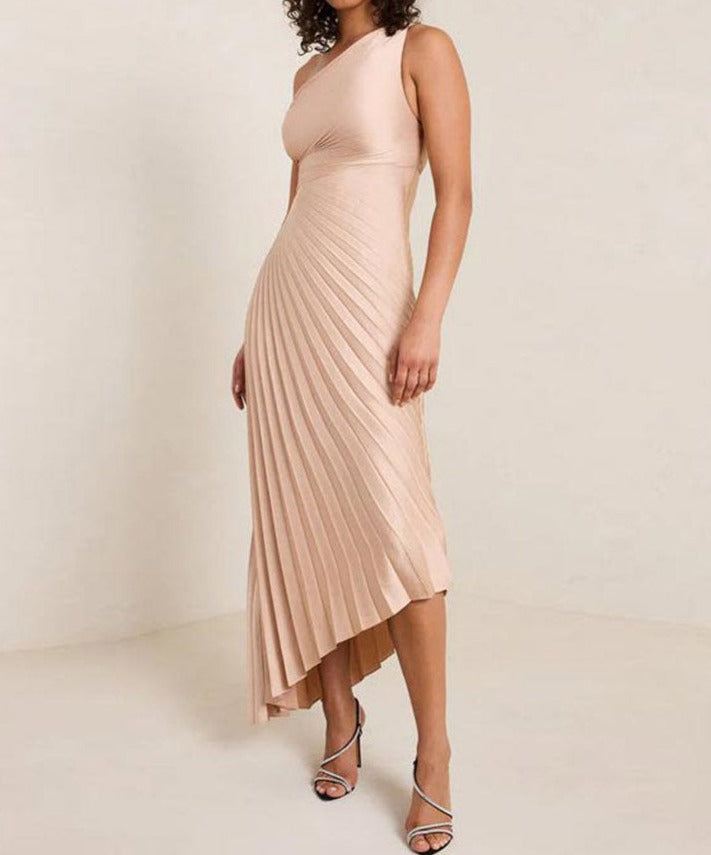 Christina Satin Pleated Dress Fashion Closet Clothing