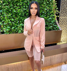 Ciara Sheer Blazer Short Set Fashion Closet Clothing