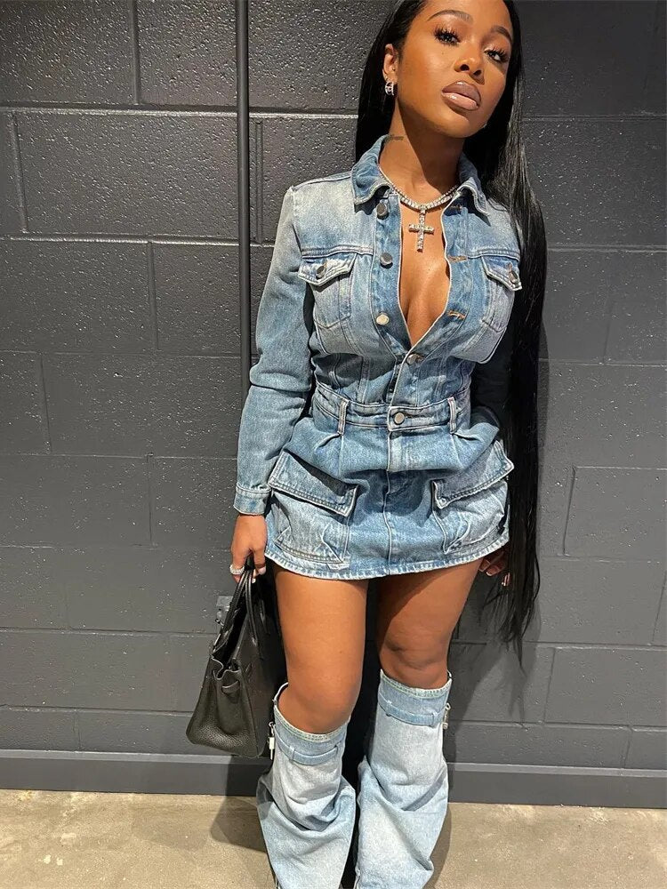 City View Denim Dress Socks Set Fashion Closet Clothing