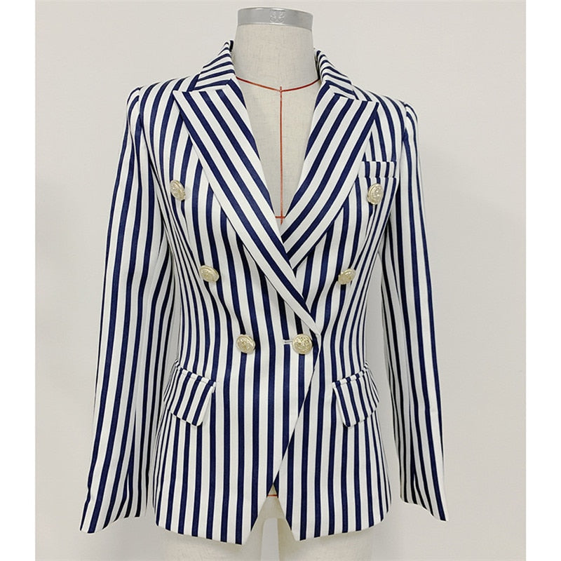 Classic Stripe Buckle Blazer Fashion Closet Clothing