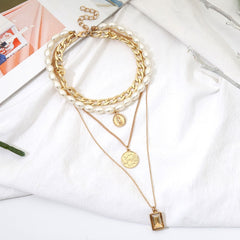 Coin Multi Layer Pearl Choker Necklace Fashion Closet Clothing