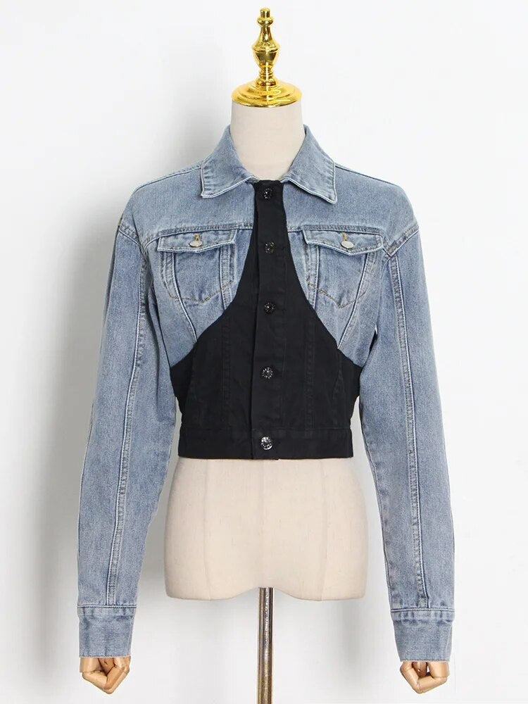 Colorblock Denim Top Fashion Closet Clothing